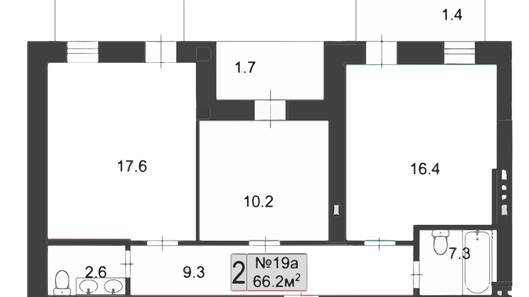 Планировка 2-комнатной квартиры в ЖК Palais Royal 66.2 м², фото 589152