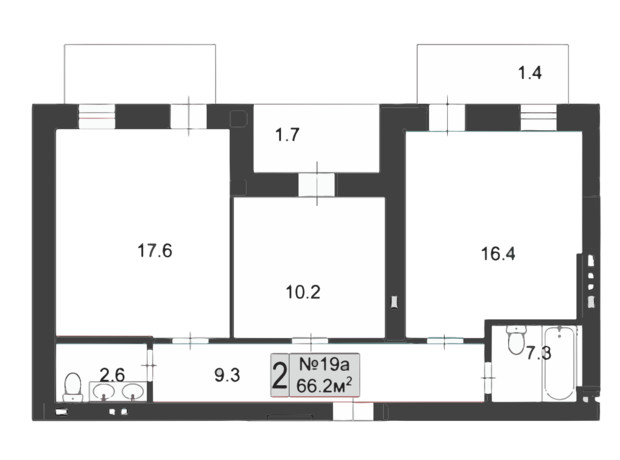 ЖК Palais Royal: планировка 2-комнатной квартиры 66.2 м²