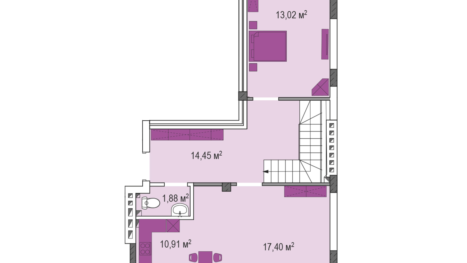 Планировка много­уровневой квартиры в ЖК Лавандовый 130.67 м², фото 589161