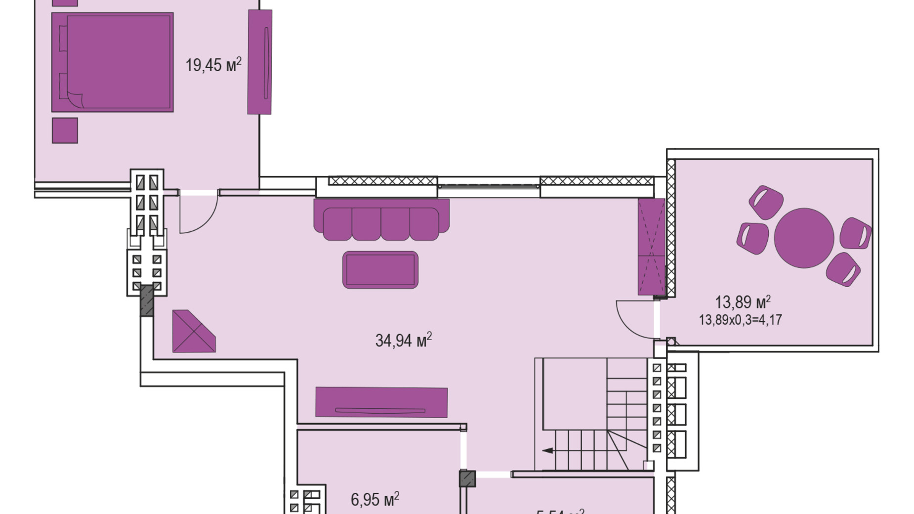 Планировка много­уровневой квартиры в ЖК Лавандовый 130.67 м², фото 589162