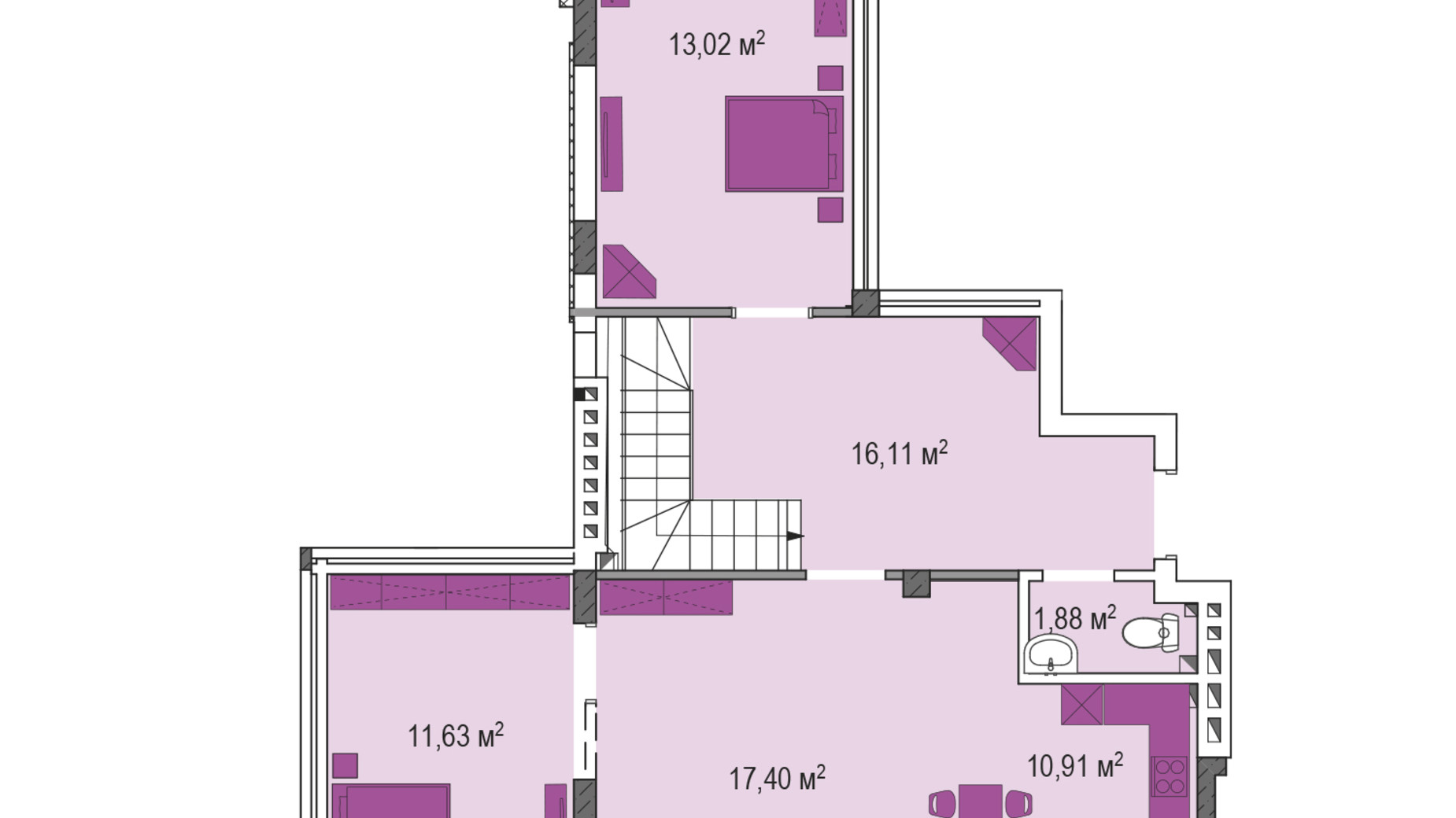 Планировка много­уровневой квартиры в ЖК Лавандовый 124.51 м², фото 589163