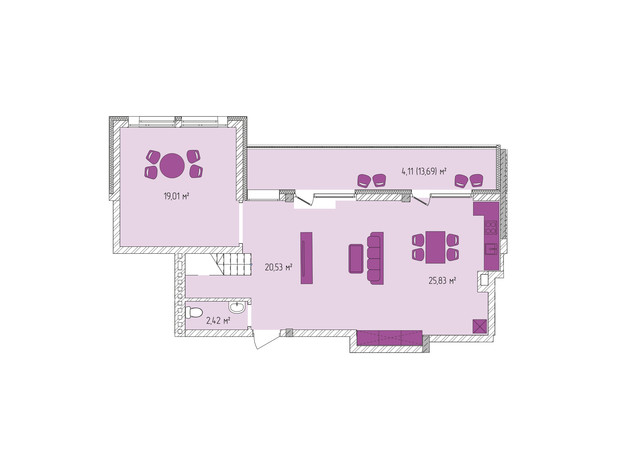 ЖК Лавандовий: планування 2-кімнатної квартири 117.71 м²