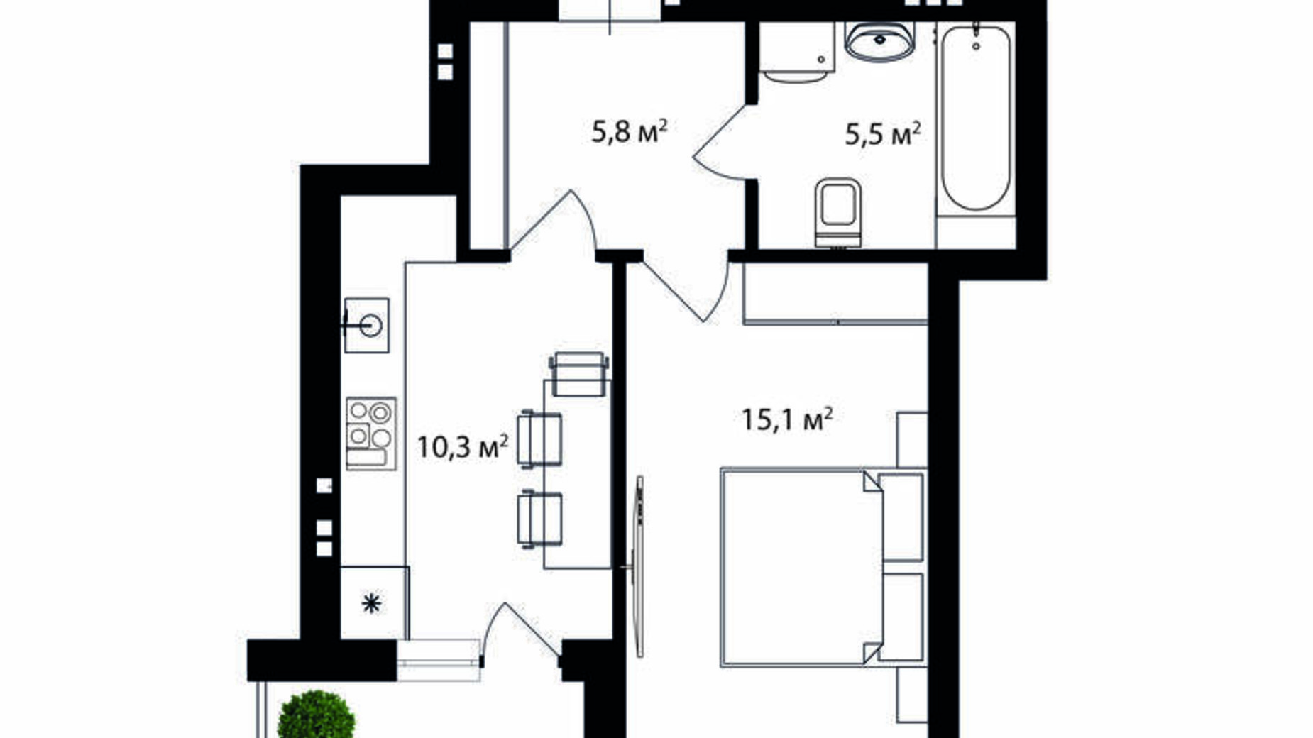 Планировка 1-комнатной квартиры в ЖК Park Land 38 м², фото 589274