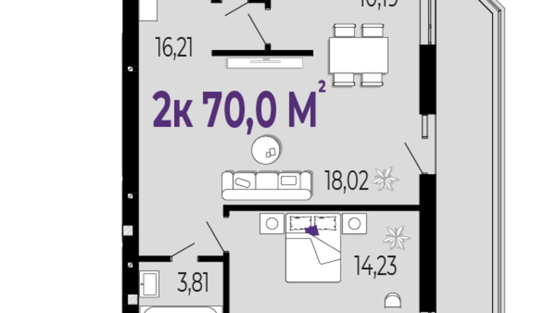 Планировка 2-комнатной квартиры в ЖК Долішній 70 м², фото 589536