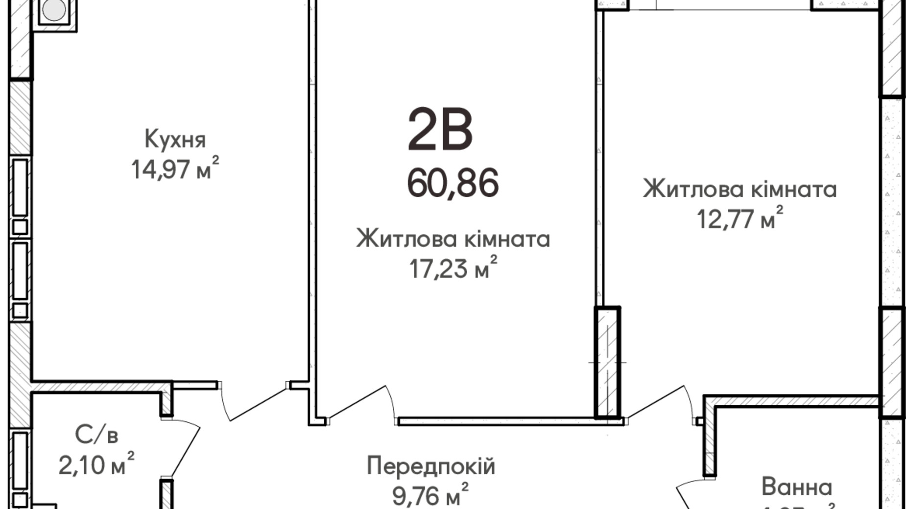 Планування 2-кімнатної квартири в ЖК Синергія Сіті 61 м², фото 589574