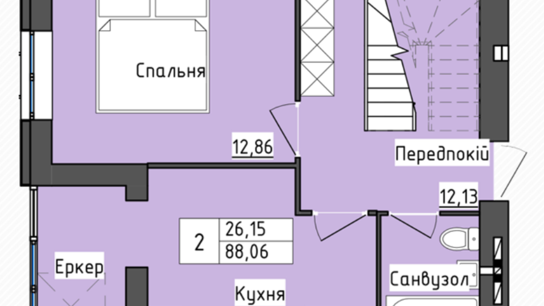 Планування 2-кімнатної квартири в ЖК Sweet Home 88.06 м², фото 589590