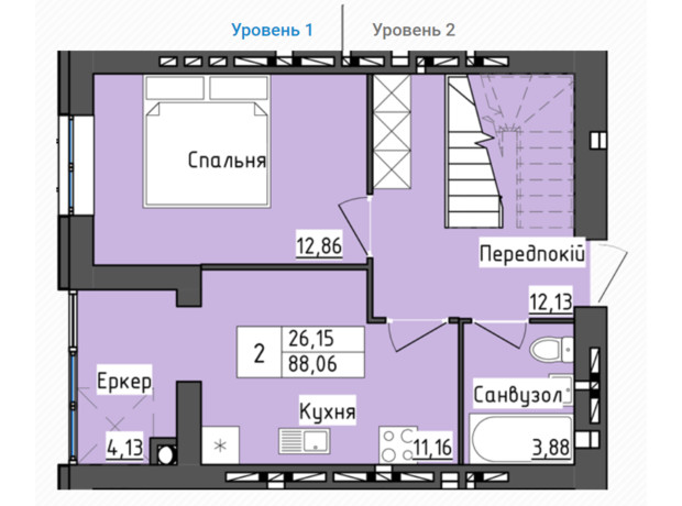 ЖК Sweet Home: планировка 2-комнатной квартиры 88.06 м²