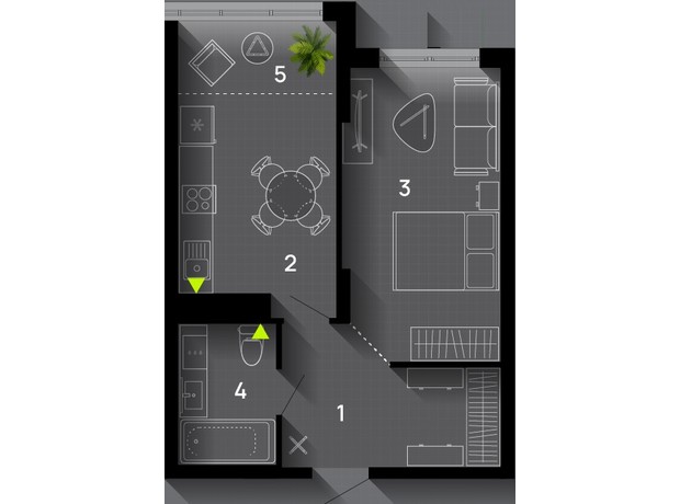 ЖК Comfort Park: планування 1-кімнатної квартири 43 м²
