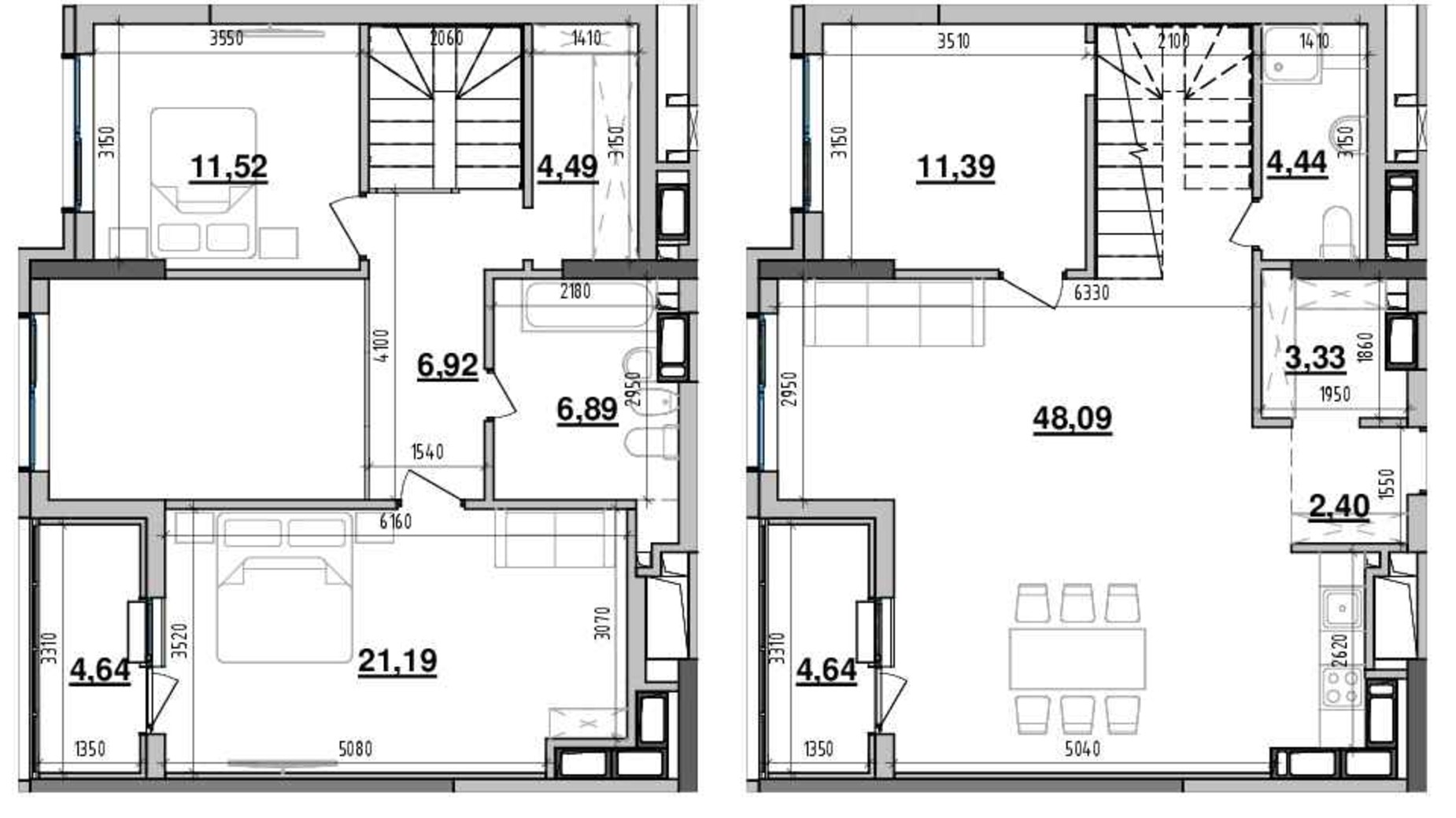 Планировка много­уровневой квартиры в ЖК Maxima Residence 129.94 м², фото 589803