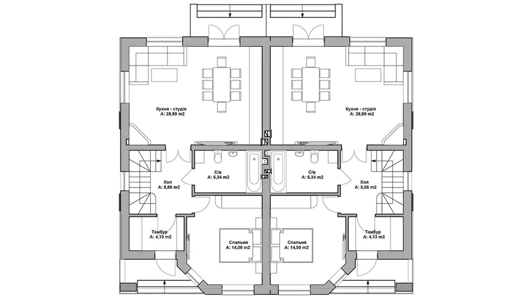 Планировка дуплекса в КГ Beverly Hills Residence 125 м², фото 590053