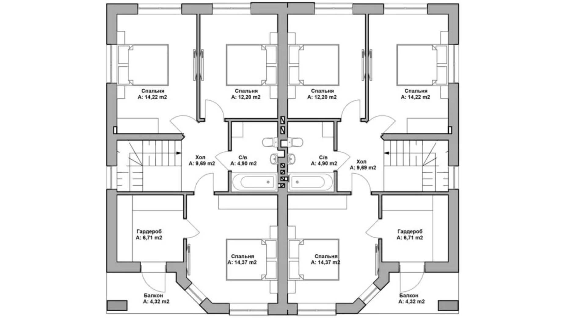 Планировка дуплекса в КГ Beverly Hills Residence 125 м², фото 590054