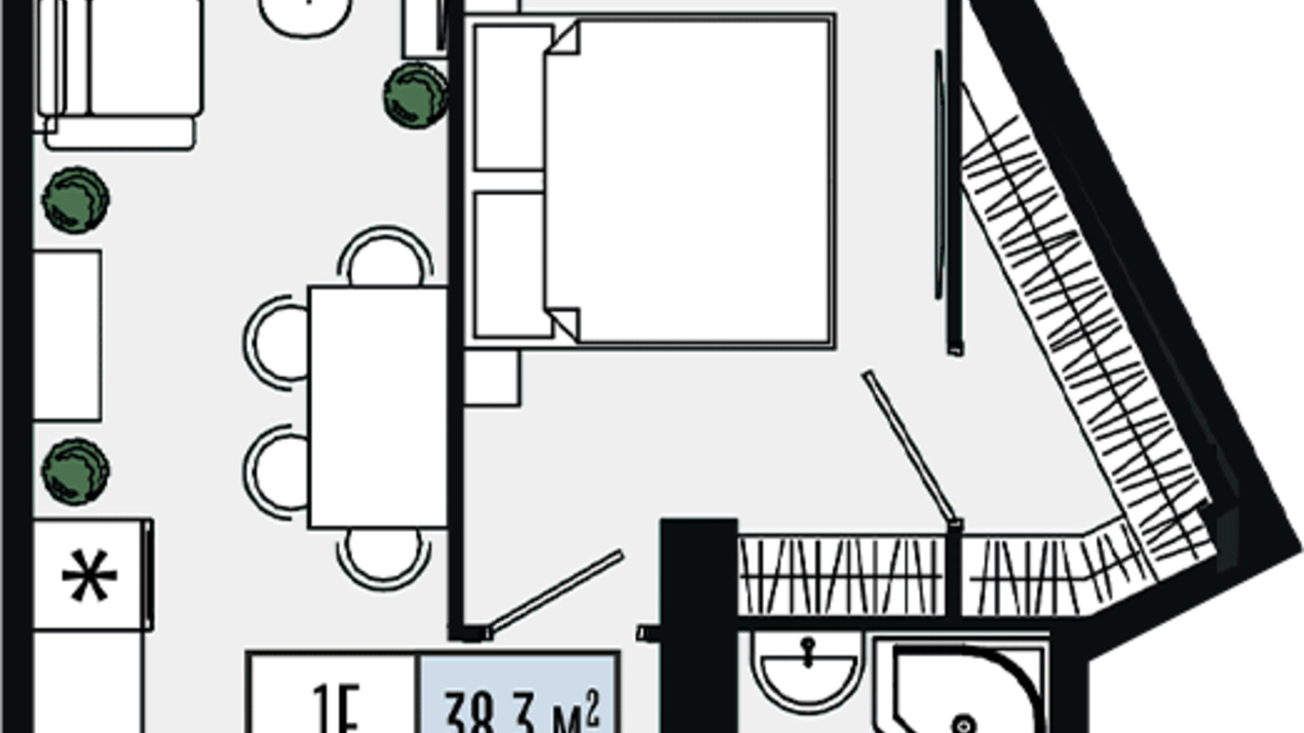 Планування 1-кімнатної квартири в ЖК Mont Blan 38.3 м², фото 590136
