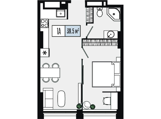 ЖК Mont Blan: планировка 1-комнатной квартиры 39.5 м²