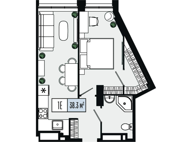 ЖК Mont Blan: планировка 1-комнатной квартиры 38.3 м²