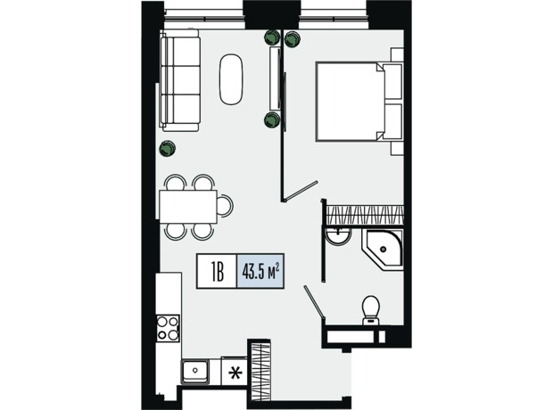 ЖК Mont Blan: планування 1-кімнатної квартири 43.5 м²