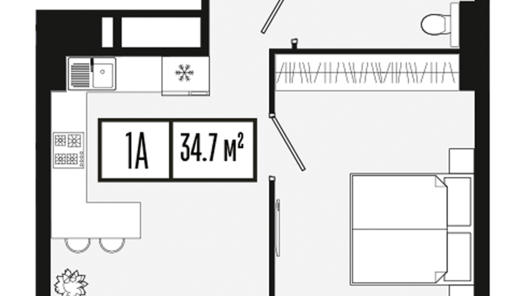 Планировка 1-комнатной квартиры в ЖК Mont Blan 34.7 м², фото 590150