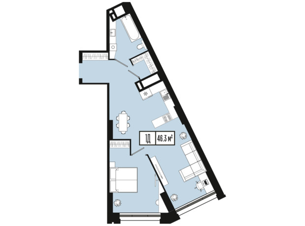 ЖК Mont Blan: планировка 1-комнатной квартиры 46.3 м²