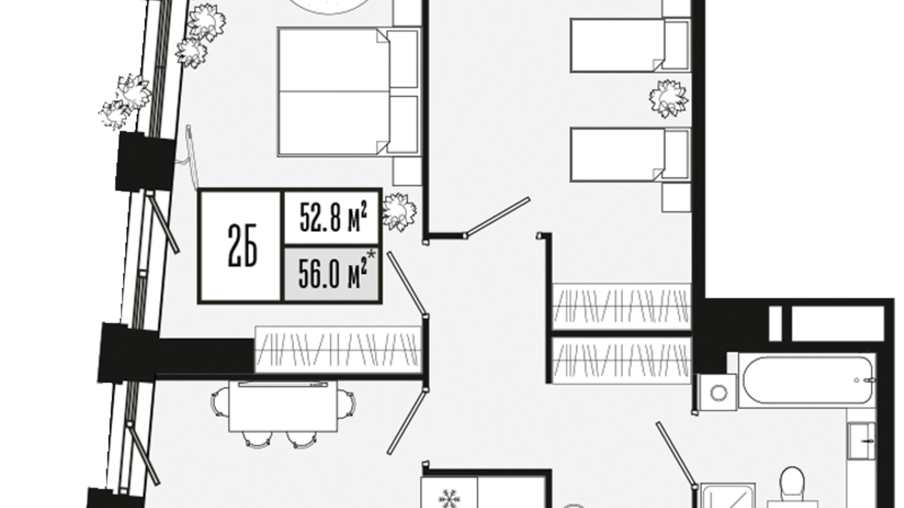 Планировка 2-комнатной квартиры в ЖК Mont Blan 52.8 м², фото 590153