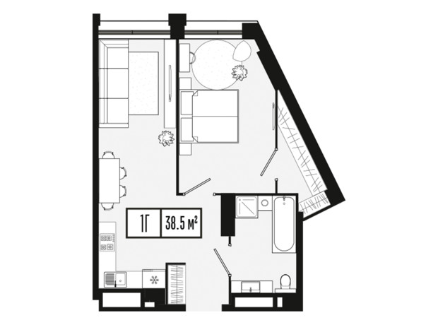 ЖК Mont Blan: планування 1-кімнатної квартири 38.5 м²