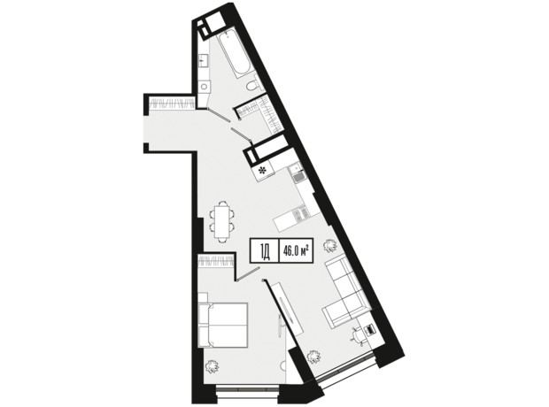 ЖК Mont Blan: планировка 1-комнатной квартиры 46 м²