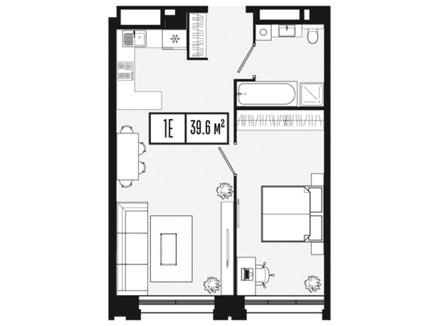 ЖК Mont Blan: планировка 1-комнатной квартиры 39.6 м²