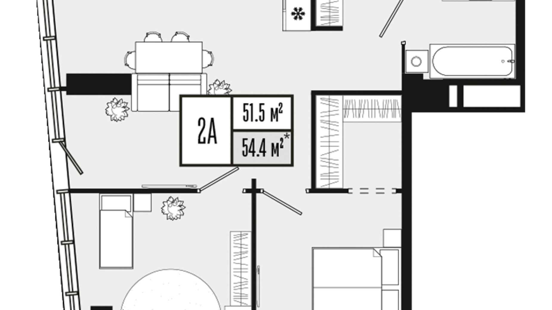 Планировка 2-комнатной квартиры в ЖК Mont Blan 51.5 м², фото 590162