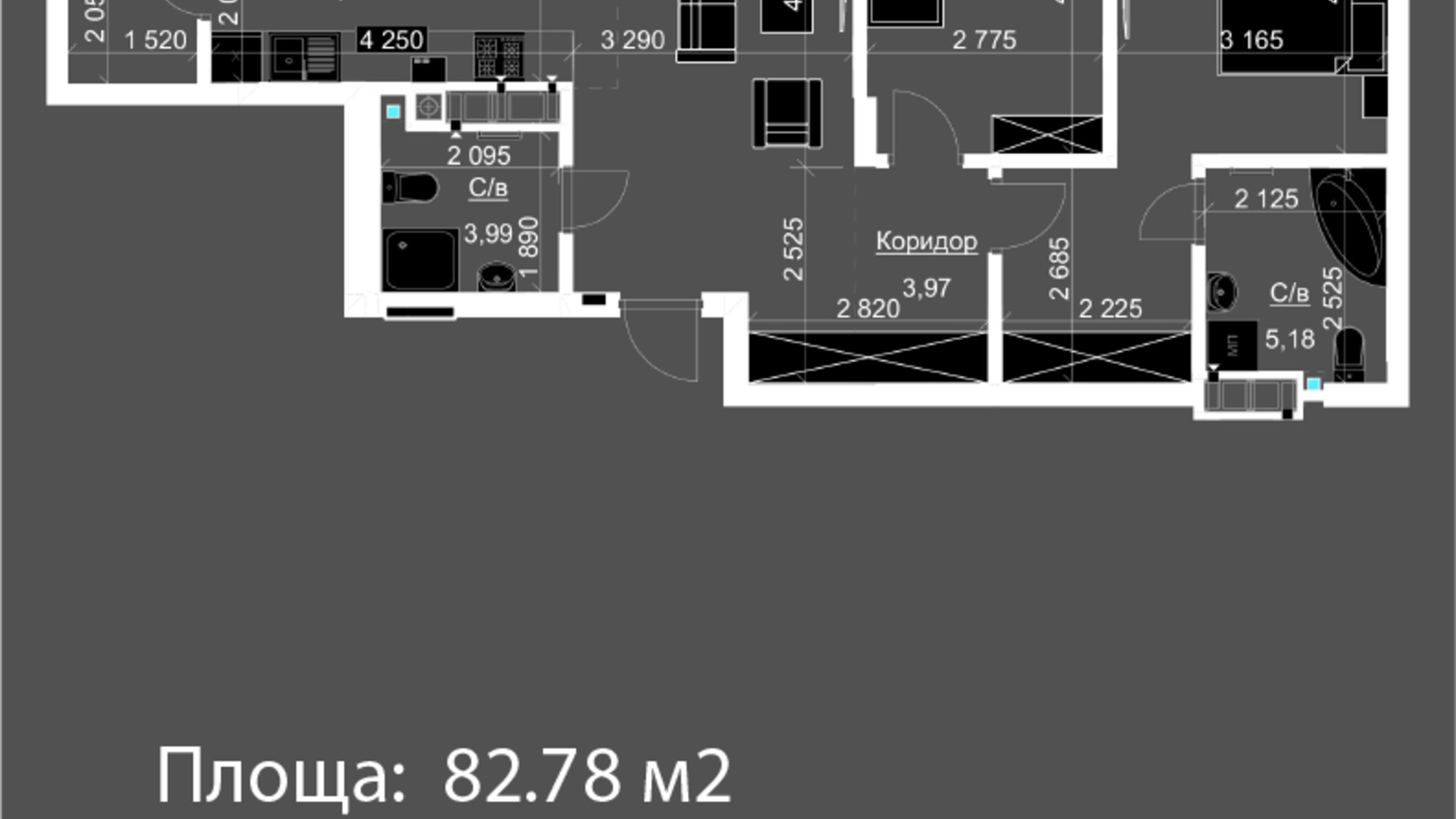 Планировка 2-комнатной квартиры в ЖК Nova Magnolia 82.78 м², фото 590625