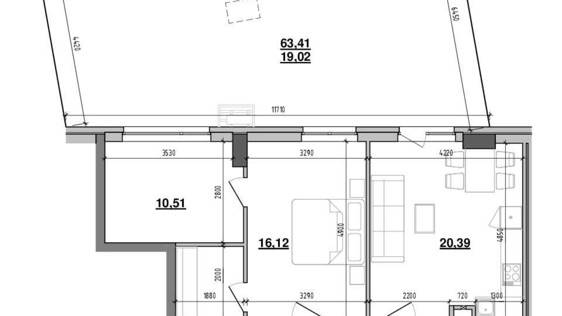 Планування 1-кімнатної квартири в ЖК Містечко Підзамче 87.3 м², фото 590626