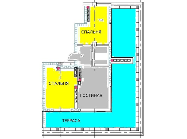 КБ Graf на Педагогічній: планування 2-кімнатної квартири 95 м²