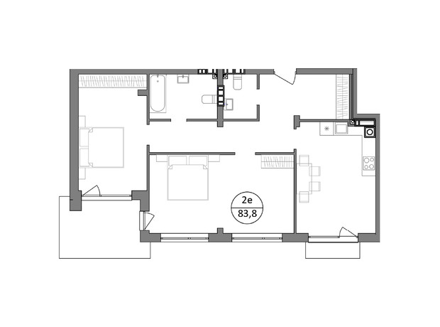 ЖК Гринвуд-2: планировка 2-комнатной квартиры 83.8 м²