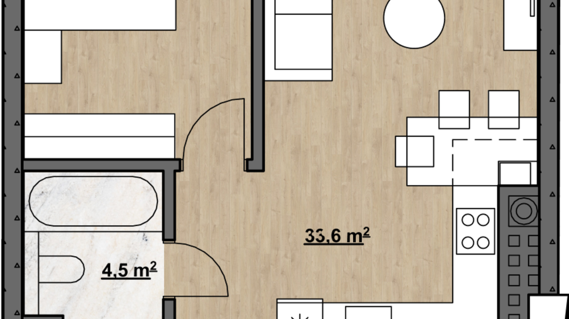 Планировка 2-комнатной квартиры в ЖК Residence Eleven 64.4 м², фото 590760