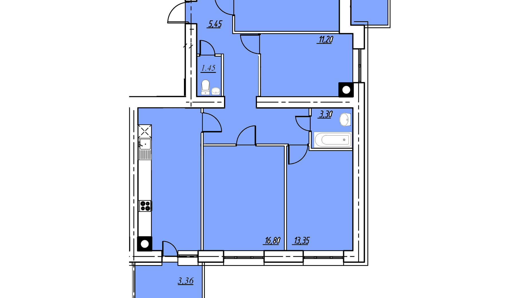 Планировка 4-комнатной квартиры в ЖК на Шептицкого 104.04 м², фото 590776