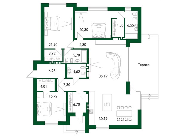 КМ Белгравія: планування 3-кімнатної квартири 175.48 м²