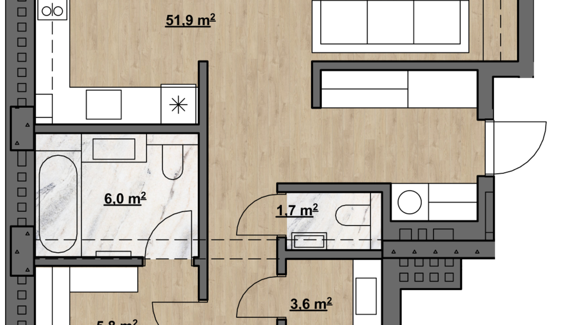 Планування 3-кімнатної квартири в ЖК Residence Eleven 106.9 м², фото 591213