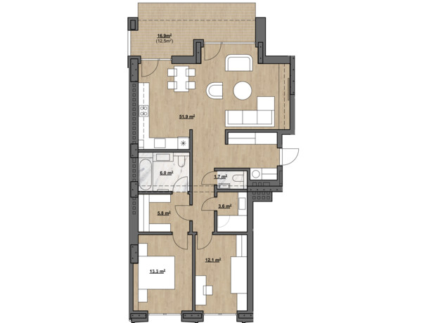 ЖК Residence Eleven: планировка 3-комнатной квартиры 106.9 м²