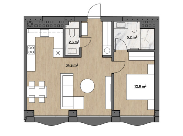 ЖК Residence Eleven: планировка 2-комнатной квартиры 55.3 м²