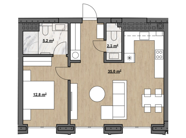 ЖК Residence Eleven: планировка 2-комнатной квартиры 55.4 м²