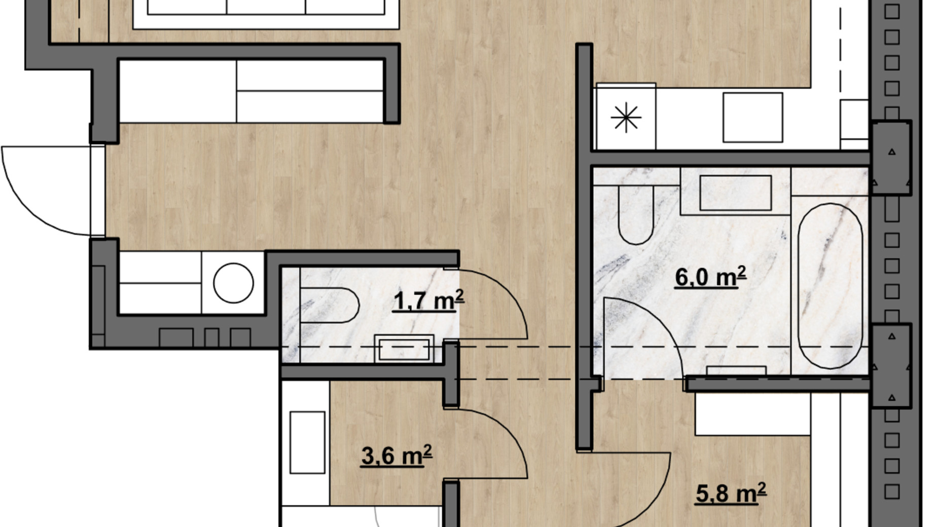 Планировка 3-комнатной квартиры в ЖК Residence Eleven 106.8 м², фото 591236