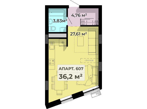 Апарт-комплекс Престиж Холл: планировка 1-комнатной квартиры 36.2 м²