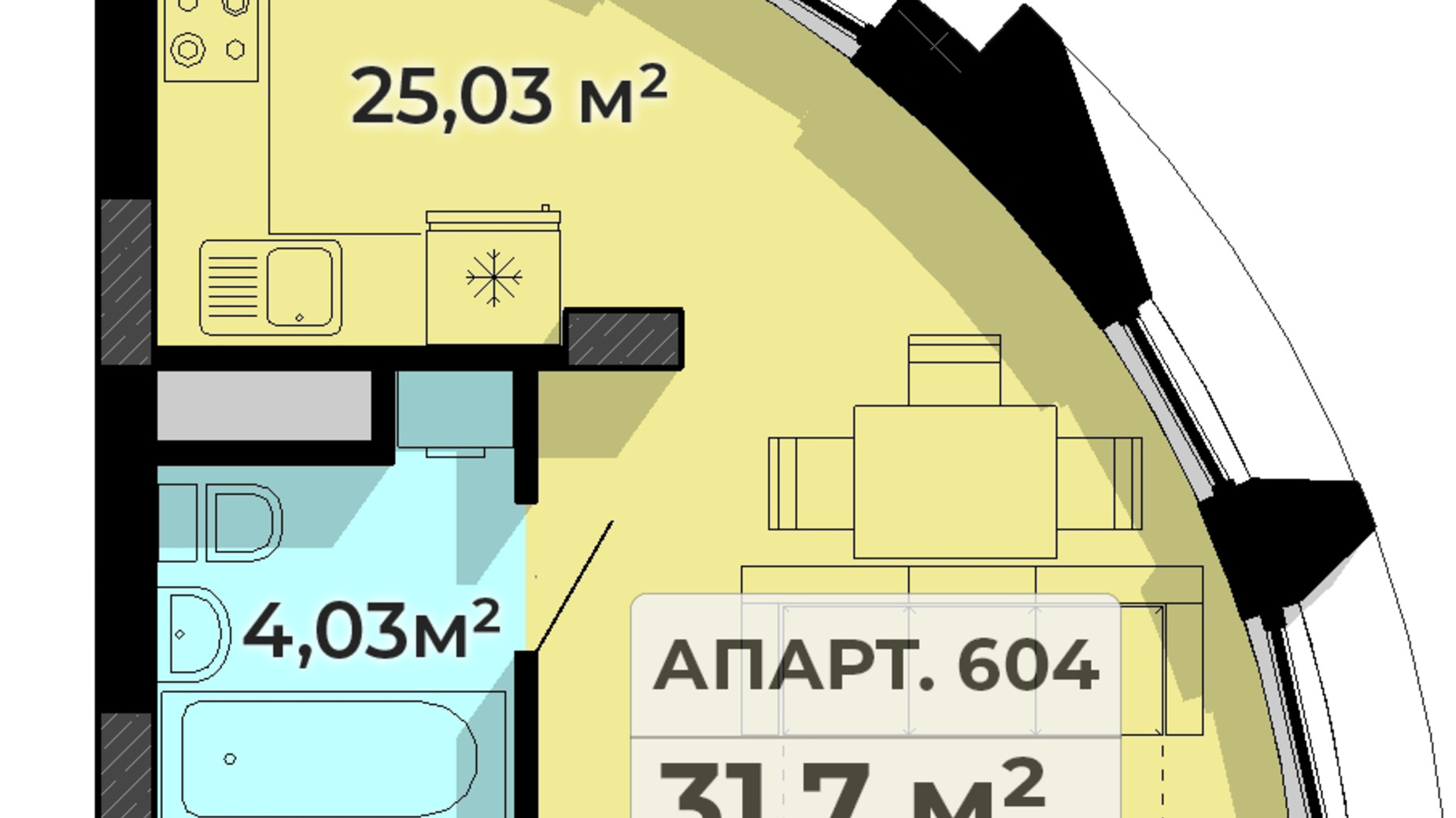 Планування апартаментів в Апарт-комплекс Престиж Хол 31.7 м², фото 591259