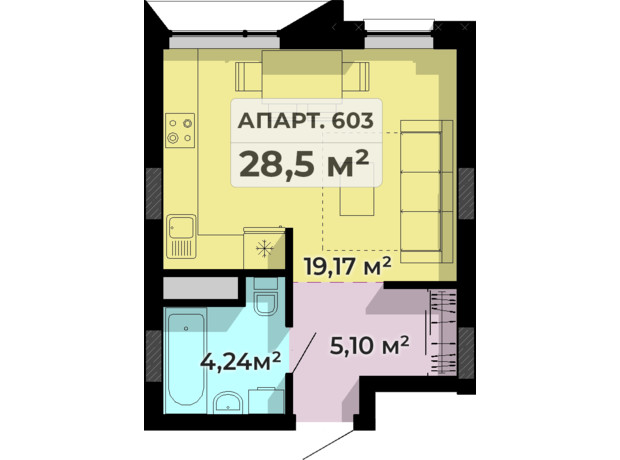 Апарт-комплекс Престиж Холл: планировка 1-комнатной квартиры 28.5 м²