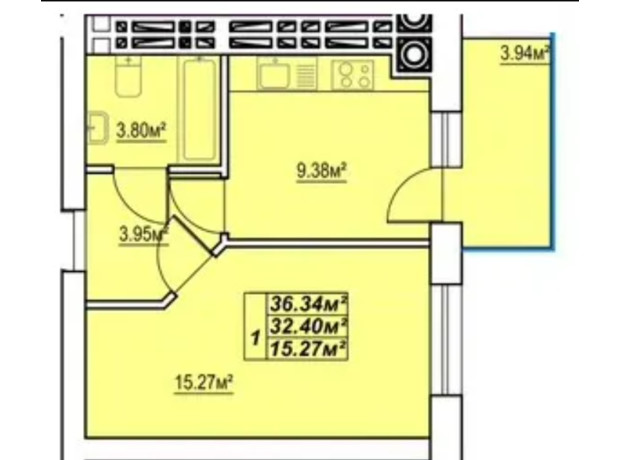 ЖК Сафрон: планировка 1-комнатной квартиры 36.34 м²