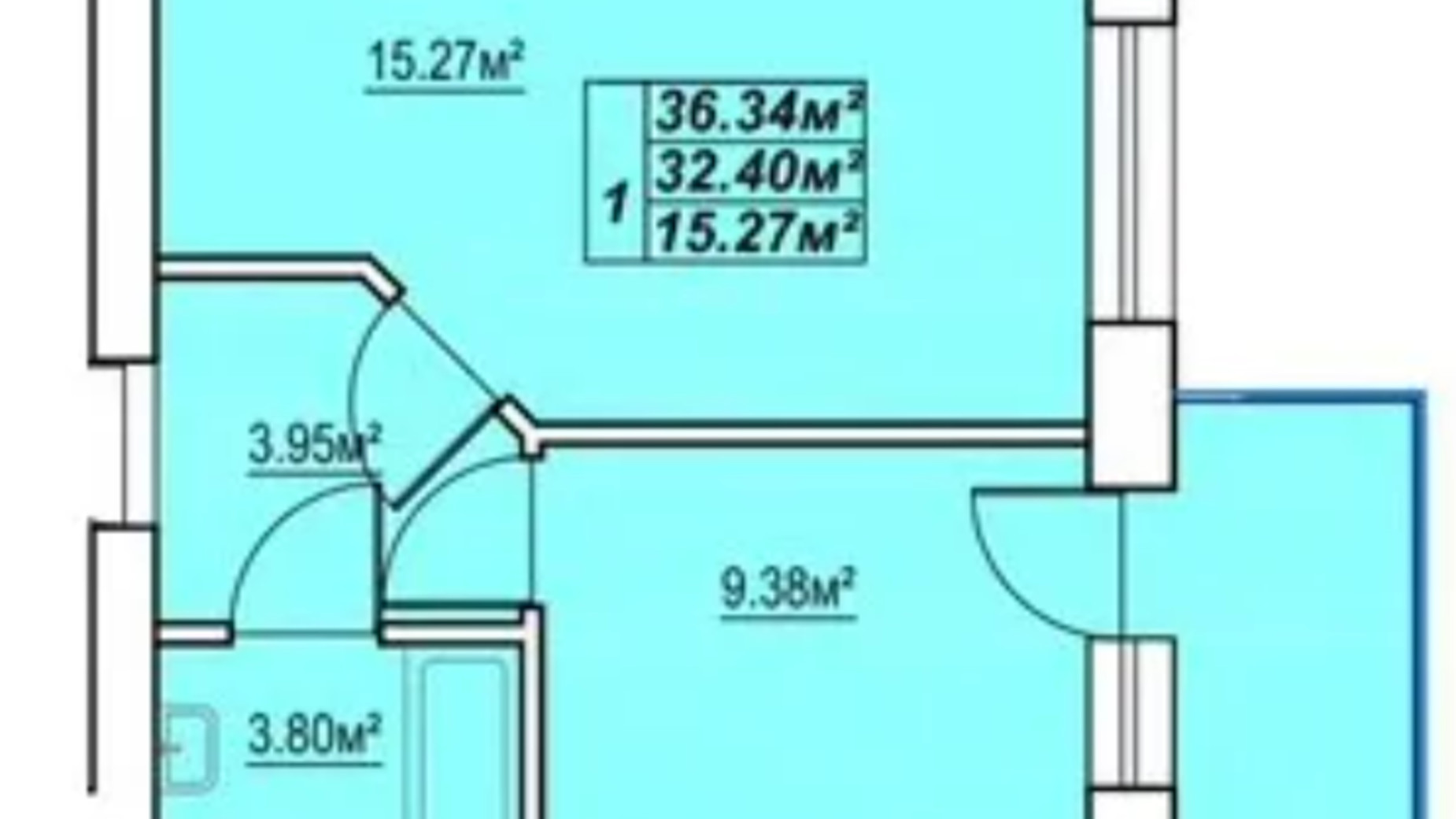 Планировка 1-комнатной квартиры в ЖК Сафрон 36.34 м², фото 591437