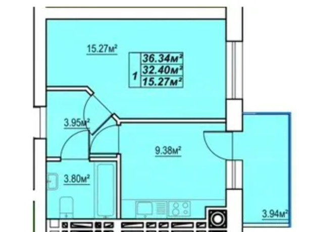 ЖК Сафрон: планировка 1-комнатной квартиры 36.34 м²