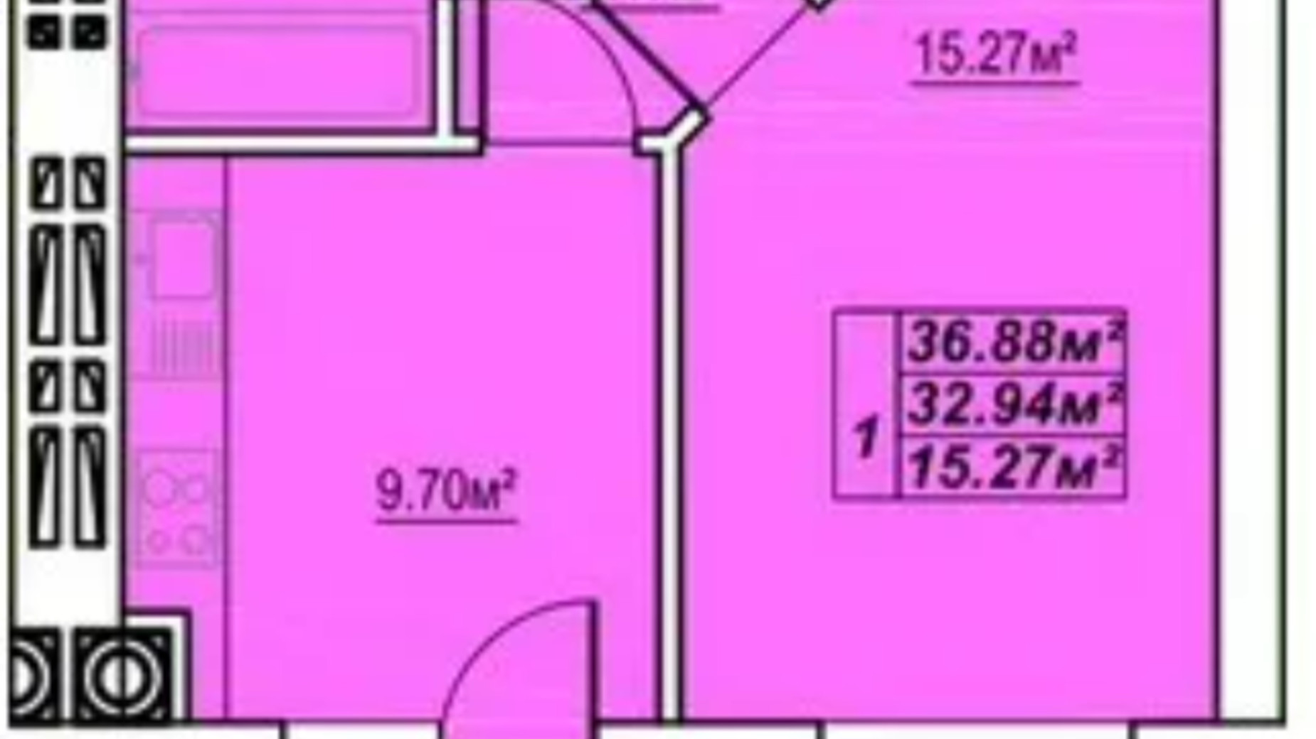 Планировка 1-комнатной квартиры в ЖК Сафрон 36.88 м², фото 591438