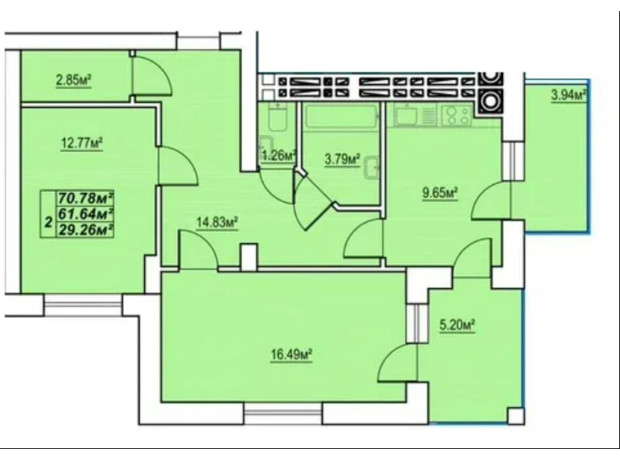 ЖК Сафрон: планування 2-кімнатної квартири 70.78 м²