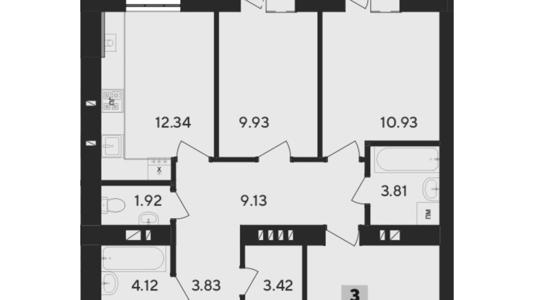 Планування 3-кімнатної квартири в ЖК Argo 83.32 м², фото 591447