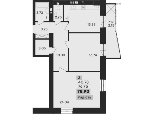 ЖК Argo: планировка 2-комнатной квартиры 78.9 м²