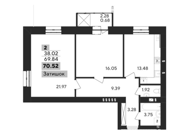 ЖК Argo: планировка 2-комнатной квартиры 70.8 м²