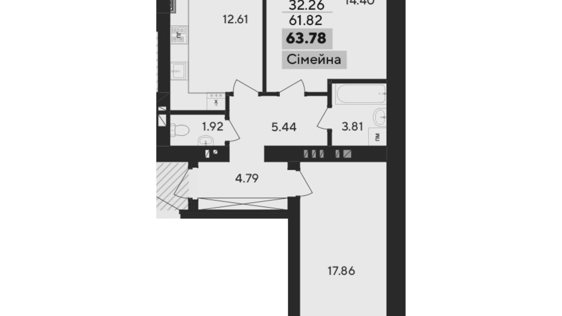 Планування 2-кімнатної квартири в ЖК Argo 63.35 м², фото 591455